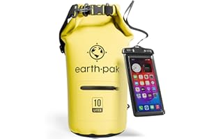 Earth Pak Borsa Impermeabile con Tasca Frontale - Ideale per Kayak, Canottaggio, Pesca, Rafting, Sci, Nuoto, Campeggio, e Snowboarding (Giallo, 10L)