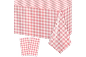 HEBOLAND 2 Pezzi Usa e Getta Tovaglia a Quadretti Rosa, 137 X 274cm Tovaglia Plastica Rettangolare Tovaglia Impermeabile Quadretti Rosa e Bianca per Campeggio Picnic Matrimonio Tavola Feste Aperto Decorazioni