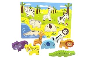 RB&G Holzpuzzle mit großen Teilen - Safaritiere Puzzle für Kinder ab 1 Jahr Nilpferd & Co. Puzzle Baby