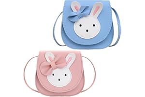 SHAPEPOTY Bolso Bandolera para Niñas, Lindo Bolso Cruzado de Conejo, Mini Bolsos Princesa de Cuero PU para Niñas, Rosa + Azul 13 x 5 x 12 cm