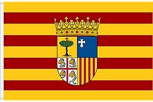 WORLDFLAGS BANDERA DE ARAGON CON ESCUDO. CALIDAD RASO PREMIUM. TAMAÑO GRANDE 150X90