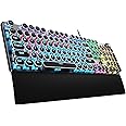 AULA F2088 Typewriter Style Mechanical Gaming Keyboard Blue Switch, with Removable Wrist Rest, Media Control Knob, Rainbow Backlit, Retro Punk Round Keycaps, 108 Keys Wired Computer Keyboard, Black
