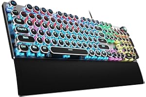 AULA F2088 Typewriter Style Mechanical Gaming Keyboard Blue Switch, with Removable Wrist Rest, Media Control Knob, Rainbow Backlit, Retro Punk Round Keycaps, 108 Keys Wired Computer Keyboard, Black
