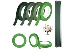 UPUPGO 4 Stück Floristenband Kreppband Grün 12mm Floristik Kreppband Blumendraht, Floral Selbstklebend Blumenband Floristikdraht für Bouquet Blumensträuße Kunsthandwerkk 27m/Rolle