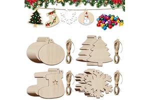 chuanhylis 240 Piezas Adornos Arbol Navidad Madera, Decoracion Navidad Madera, Adornos Navideños Arbol mit Schnur und Glocke para Decoración Navideña, Fiesta, Handgefertigtes(4 Estilos)