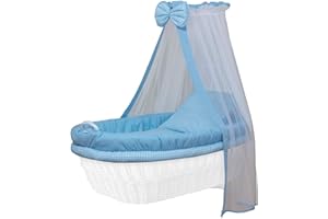 Stoffset 8-teilig mit Matratze von WALDIN für Stubenwagen, XXL, Bollerwagen,KEIN STUBENWAGEN, 5 Sets wählbar,blau/kariert