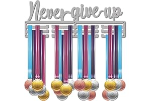 CREATCABIN Never Give Up Porta Medaglie Sportive Espositore Montaggio Parete Appendiabiti Decor Appendere Acciaio Inossidabile per Stoccaggio Badge per La Casa Corsa Calcio Oltre 60 medaglie 40x14.7cm