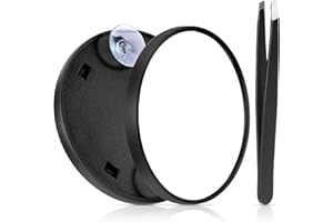 JIEYAO 5-krotne kompaktowe podróżne lusterko powiększające z 2 przyssawkami, ręczne lusterko kieszonkowe 9 cm z pęsetą (czarne)