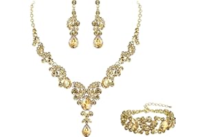 Ever Faith Rhinestone Crystal Bridal Art Deco Floral Wave Teardrop Necklace Earrings Bracelet Jewelry Set