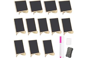 DONQL DOQNL 12Pcs Mini Chalkboard Mini Blackboard Food Label Place Cards Small Blackboard with Marker Pens Eraser und Cleaning Cloth for School Party Table Numbers Food Signs (12)
