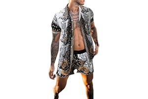 sutelang lurryly Ensemble Short Chemise HawaïEnne Homme d'été 2 Pièces, Imprimé Tropical à Manche Courte Chemise et Shorts pour Homme,Grande Taille Chic Ensemble de Plage