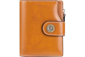 SENDEFN Cartera Monedero Mujer pequeña de Piel auténtica - 16 Ranuras para Tarjetas con Bloqueo RFID - Billetera Cartera de Tarjetero y Cremallera para Monedas