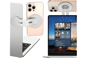 ALAFLY Soporte Móvil Magnético para Portátil, 110 ° Plegable y 180 ° Ajustable Lateral Teléfono de Montaje Compatible con MagSafe para iPhone 16 15 14 13 12 Serie & Android, para MacBook, Plata