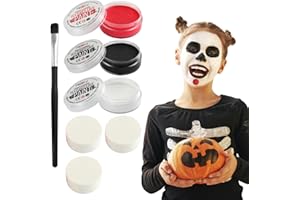 Festicy maquillaje profesional I pintura cara niños 3 colores (negro, rojo, blanco) I 20g por color, incluye 3 esponjas y 1 pincel I Maquillaje de Halloween, carnaval y body painting, vampiro