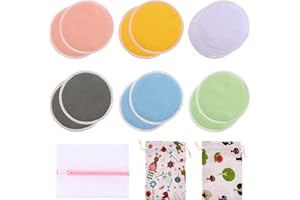 Lictin 12 pcs (6 Pairs) Nursing Pads Set Nursing Pads Washable Organic Bamboo Nursing Pads Reusable Nursing Pads Washable Soft Absorbent Nursing Pads with 1 Laundry Bag and 2 Organza Bags