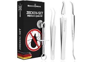 Schwertkrone® Zeckenzange 4er Set [Premium Edelstahl] - Zeckenzange für Hunde, Katze & Mensch - Zeckenpinzette Mensch & Tier - Zeckenhaken für Hunde - Zeckenzange Kinder - Zeckenset 4-teilig