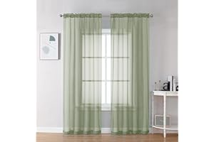 Chyhomenyc - Sage Green Sheer Curtains 90 Inch 2 Panels Light Filtering Soft Airy Plain Elegant Window Treatment Drapes for Bedroom Living Room