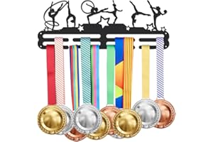 SUPERDANT Ribbon - Colgador de medallas de gimnasia con estrellas y medallas, soporte de pared, soporte de exhibición de cinta, ganchos de hierro para más de 40 premios, deportes, colgar en la pared,