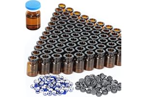 CHUDENG 5ml Amber Glass Headspace Vials with Plastic-Aluminum Flip Off Caps and Rubber Stoppers, 100 Pack, 20mm Flat Bottom Lab Vial