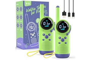Geschenk Junge Mädchen 3 4 5 6 7 8 Jahre, Kearui Walkie Talkie Kinder Aufladbar, Funkgeräte Kinder Outdoor Spielzeug mit 8 Kanäle, LED Taschenlampe, VOX Funktion für Abenteuer, Camping(Grün Lila)