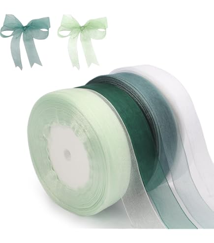 Chiffon Band 4 Rollen – Je 45 M Länge, 22 Mm Breit, Seidiges Geschenkband Für Hochzeit & Deko, In Verschiedenen Grün-Tönen