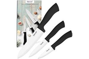 hecef Couteau Ceramique Cuisine, 3 pcs Couteaux Cuisine Céramique Professionnel Jamais Rouillé, Inclure 6" Chef, 4" Fruits, 3" Couteau d'office (Blanc)