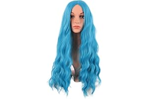 MapofBeauty 70 cm de longitud, peluca de repuesto de fibras sintéticas onduladas y rizadas para fiestas, Cosplay y uso diario (azul cian)