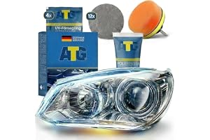 ATG® Strålkastare bearbetningssats – Strålkastare poleringsset för matta & gulfärgade plaststrålkastare, inkl. slippapper, poleringspasta & UV-försegling