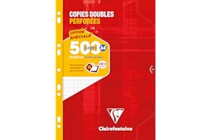 Clairefontaine 14791C Un Étui de Copies Doubles Perforées - A4 21x29,7 cm - 500 Pages Grands Carreaux - Papier Blanc 90 g - Étui Réutilisable