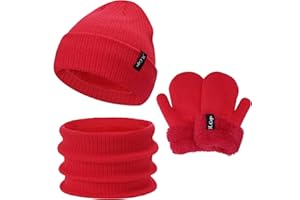 Bequemer Laden Kinder Winter Warm Mütze Loop Schal Handschuhe Set, Baby Wintermütze Fäustlinge Schlauchschal für 0-3 Jahre, Mädchen Jungen Strickmütze Touchscreen Winterhandschuhe für 4-8 Jahre