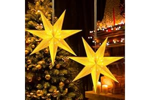 ‎FUNMO Funmo Weihnachten Papierstern Lampenschirm, Papier Stern Dekoration, Faltsterne Weiß Papierstern Beleuchtet, Deckenlampenschirm, Hängeornament für Weihnachten, Party, Heimdekoration (Small)