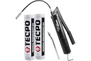 TECPO 2 x Universal Multi-Purpose Grease EP2 400 g Cartridge Grease Lithium Grease Universal Grease Car Lubrication Water Resistant KP2K-30 Lithium Grease + One-Hand Grease Gun with Hand Lever