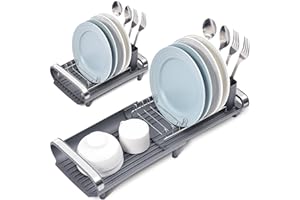 Urackify Égouttoir à Vaisselle Extensible, Petit égouttoir à Vaisselle en Acier Inoxydable avec Panier à Couverts pour évier de Cuisine, Gris