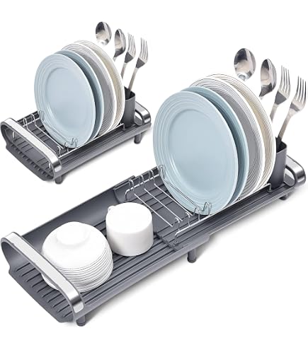 Foldable Bowl Rack - Kitchen Counter Cutlery Sorter And Drainage Rack, Portable For RV, Camping, Travel (Grey White)