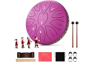 TLPEMN Tambour de Langue en Acier, 6 Pouces 11 Tons Tambour de Pluie, Handpan en do Majeur et Antirouille de Percussion pour la Méditation et la Musicothérapie (Violet)