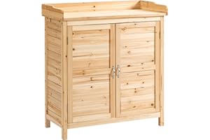 Outsunny Armoire de Jardin Remise pour Outils sur Pied Placard avec Double Porte et étagère Interne en Bois Massif Sapin pré-huilé dim. 83L x 40l x 92H cm Naturel