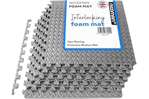 Nicoman EVA Foam Gymnastics Interlocking Mat Tiles 60 x 60cm for Heavy Weight Workout Exercise Home, Anti-slip Shock Absorbent Thick Puzzle Gym Flooring