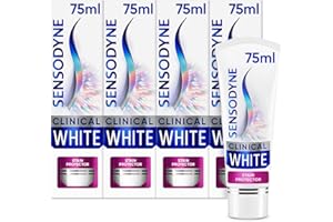 Sensodyne Toothpaste Clinical White, Teeth Whitening Toothpaste for Sensitive Teeth, Stain Protector, Mint, Multipack 4 x 75ml