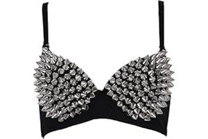 NIDONE Spiked Bra, Studded Bra Punk Dancing Performance Silver Metallic Rivets Spiked with Adjustable Strap, for Club Party, Drance Wear, Carnival
