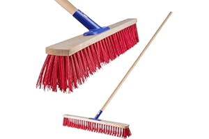 ‎KADAX KADAX Miotła ulicówka z długą rączką z drewna i włosiem z nylonu, miotła z metalowym uchwytem, szeroka ulicówka przemysłowa, wygodna szczotka ulicówka (70 cm)