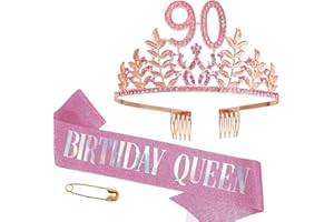 HPMAISON Geburtstag Schärpe und Tiara Mädchen Krone Damen Diadem Geschenke Crown Geburtstagskönigin Schärpe Kristall Strass Stirnband Deko für Frauen Geburtstag Party Supplies