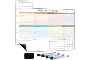 ANLIOTE Magnetic Weekly Planner Whiteboard for Fridge, Dry Erase Fridge Calendar and Small to Do List Notepad with 4 Marker Pens & Magnet Eraser