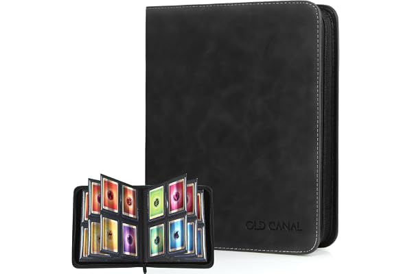 Old Canal Classeur Top Loader, Classeur Carte de 4 Poches de 112 Top Loaders, Album de Top Loader avec Fermeture éclair de et Durable, Rangement Carte pour MTG, TCG, Noir (UNIQUEMENT POUR TOP LOADERS)
