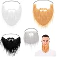 Yolev 4 Pieces Fake Beards Mustaches Halloween Funny Beard Fake Whisker Facial Hair Costume Accessories with Adjustable Elastic Rope for Party Cosplay Supplies (4 Styles)