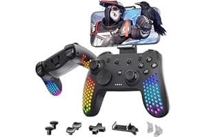 NITHO Wireless Controller per PC/Switch/Android/iOS, Controller Switch Wireless con Sensore a 6 Assi, Luci RGB LED, Doppia Vibrazione, Hall Effect Gamepad Joystick PC