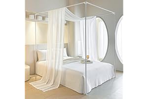 AIKASY White Bed Canopy Scarf for Twin - Luxury Sheer Canopy Bed Curtains with Light - Suitable for Four-Poster Bed, Metal Bed Frame, Wood Bed Frame -1pic