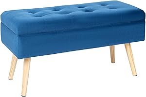 Hawthyhome Panca con vano portaoggetti 80 × 35 × 43 cm, con rivestimento in velluto, gambe in legno, per corridoio, soggiorno, camera da letto, blu marino