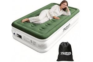 Zearna Uppblåsbar enkelsäng 190 x 100 x 46 cm med elektrisk pump, vattentät plyschyta för hem, camping, resor och gäster