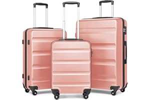KONO Gepäck-Sets Kofferset Hartschale Koffer Reisekoffer Set 3 teilig Hartschalenkoffer Rollkoffer Set mit TSA Schloss und 4 Rollen (Koffer Trolleys Set, Rosa)