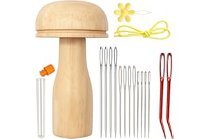 DQIUNAX Stopppilz Holz, Webernadel Mit Kugelspitze, Stopfpilz, Stopfei, Holzpilze, Holz Pilze, Stopfgarn Set, Stopfnadel, Nadeleinfädler Zum Handnähen, 1 Set Groß